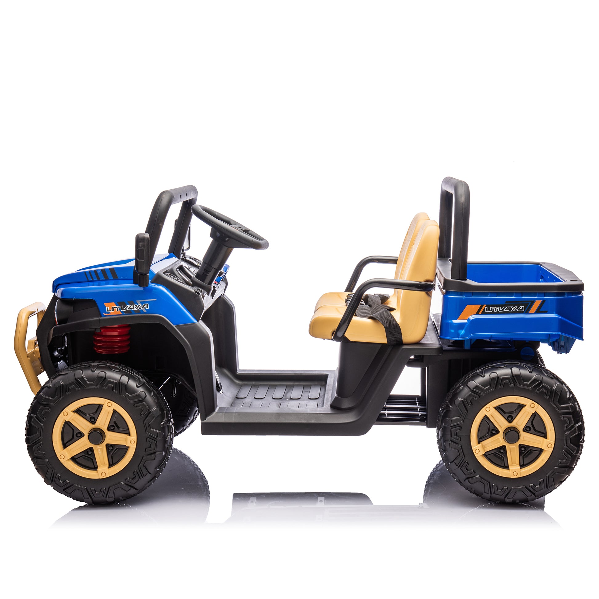 24V Xxxl Kids Ride On Utv W Parents Remote Control,Two Seater,Automatic Tipping Bucket,Rear Wheel Suspension,Slow Start,Portable Handle,Safety Belt,Led Light,Usb,Mp3,Bluetooth,Horn For Kids Aged 3 8. Blue 50 99 Lbs Polypropylene