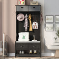 Hall Tree With 6 Hooks And Hinged Lid, Coat Hanger, Entryway Bench, Storage Bench, 3 In 1 Design, 69Inch, For Entrance, Hallway Black Mdf