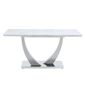 Modern Minimalist Rectangular Dining Table,White Marble Patterned Tabletop,Silver Table Legs. Used In Kitchen,Dining Room,And Living Room. Silver Mdf