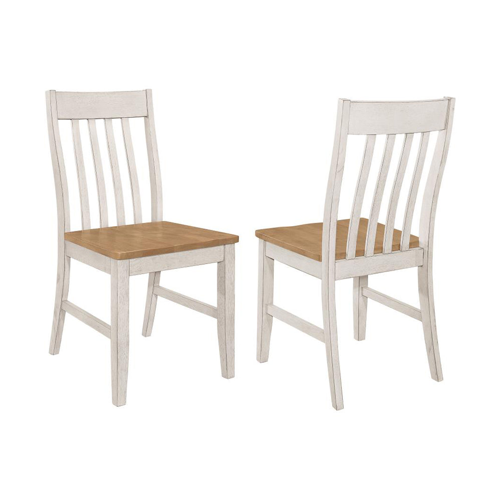 Set Of 2 Wooden Dining Chairs, Natural And Off White Oak Natural Wood Off White Dining Room Rectangular Dining Chairs Set Of 2 Mdf