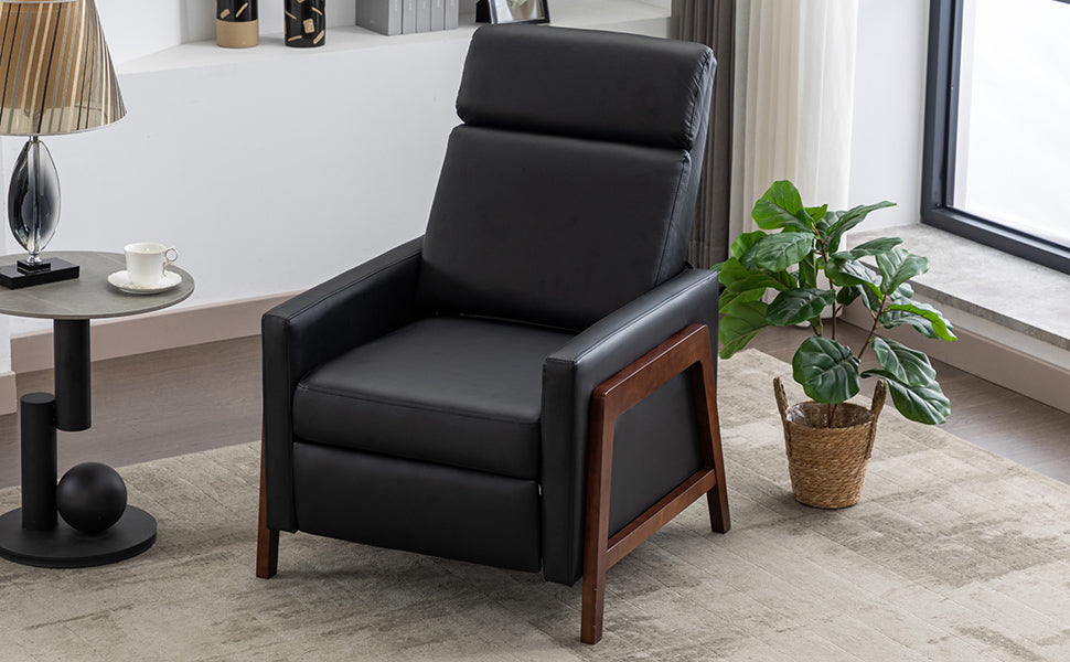 Set Of Two Wood Framed Pu Leather Recliner Chair Adjustable Home Theater Seating With Thick Seat Cushion And Backrest Modern Living Room Recliners, Black Black Pu Pu