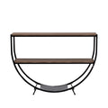 Rustic Industrial Design Demilune Shape Textured Metal Distressed Wood Console Table Dark Brown Dark Brown Mdf