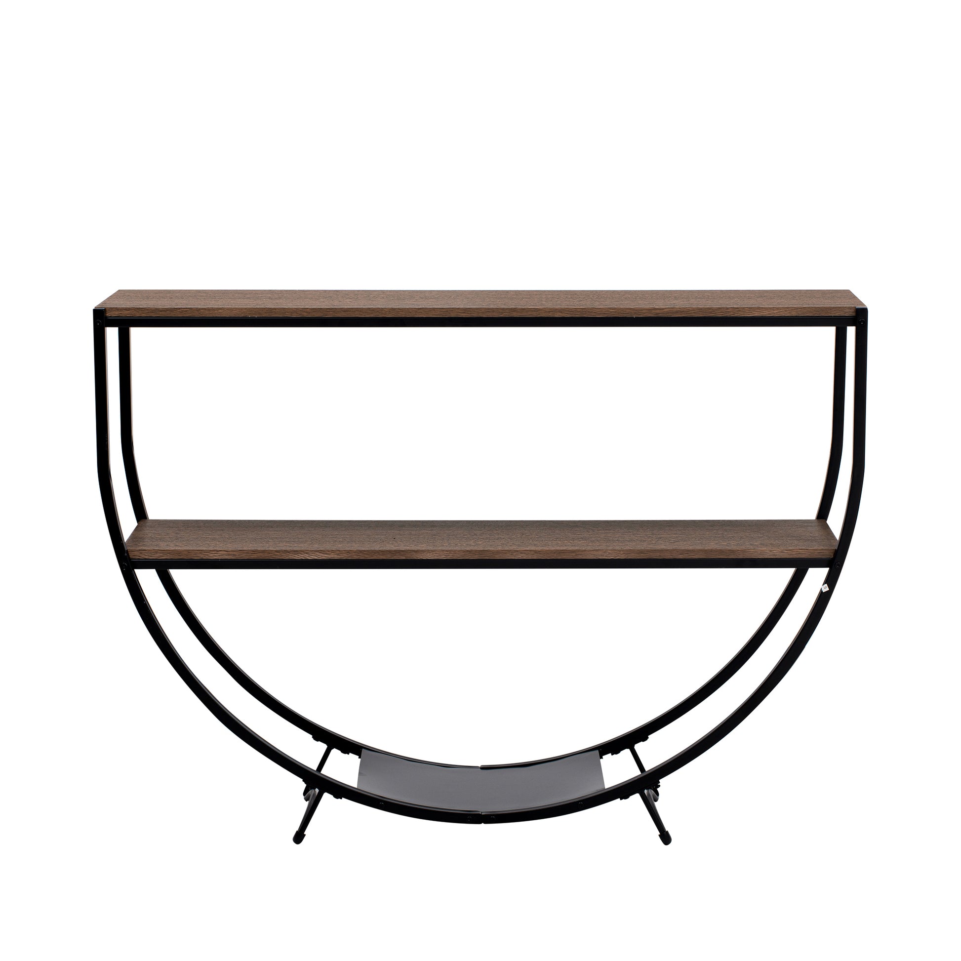 Rustic Industrial Design Demilune Shape Textured Metal Distressed Wood Console Table Dark Brown Dark Brown Mdf