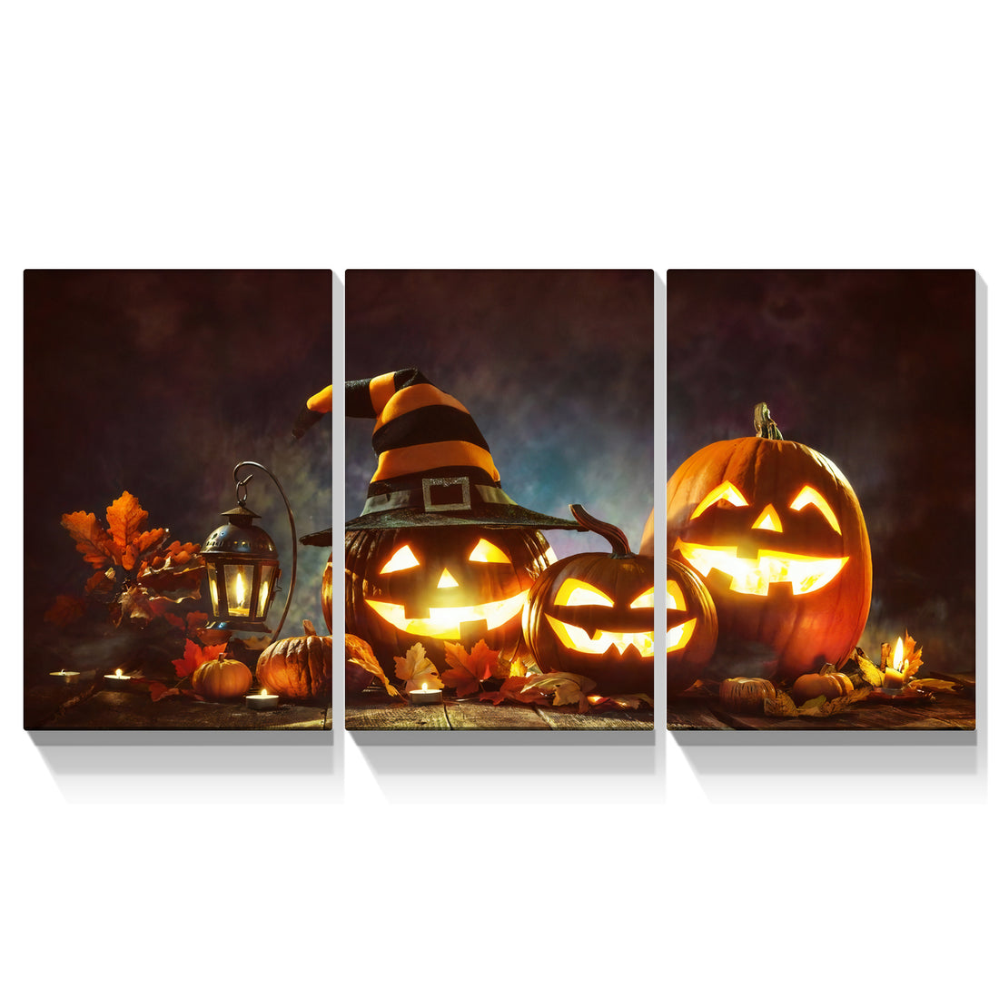 3 Piece Canvas Wall Art Halloween Pumpkin Lantern Painting Artwork For Home Wall Decor,Stretched And Framed Ready To Hang 2432Inch Thickness 1.5Inch Multicolor Halloween Canvas