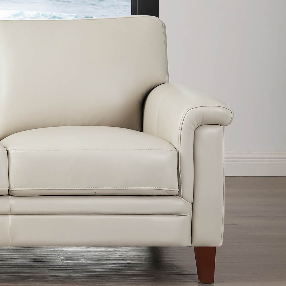 Westcott Leather Sofa Beige Memory Foam Genuine Leather 3 Seat