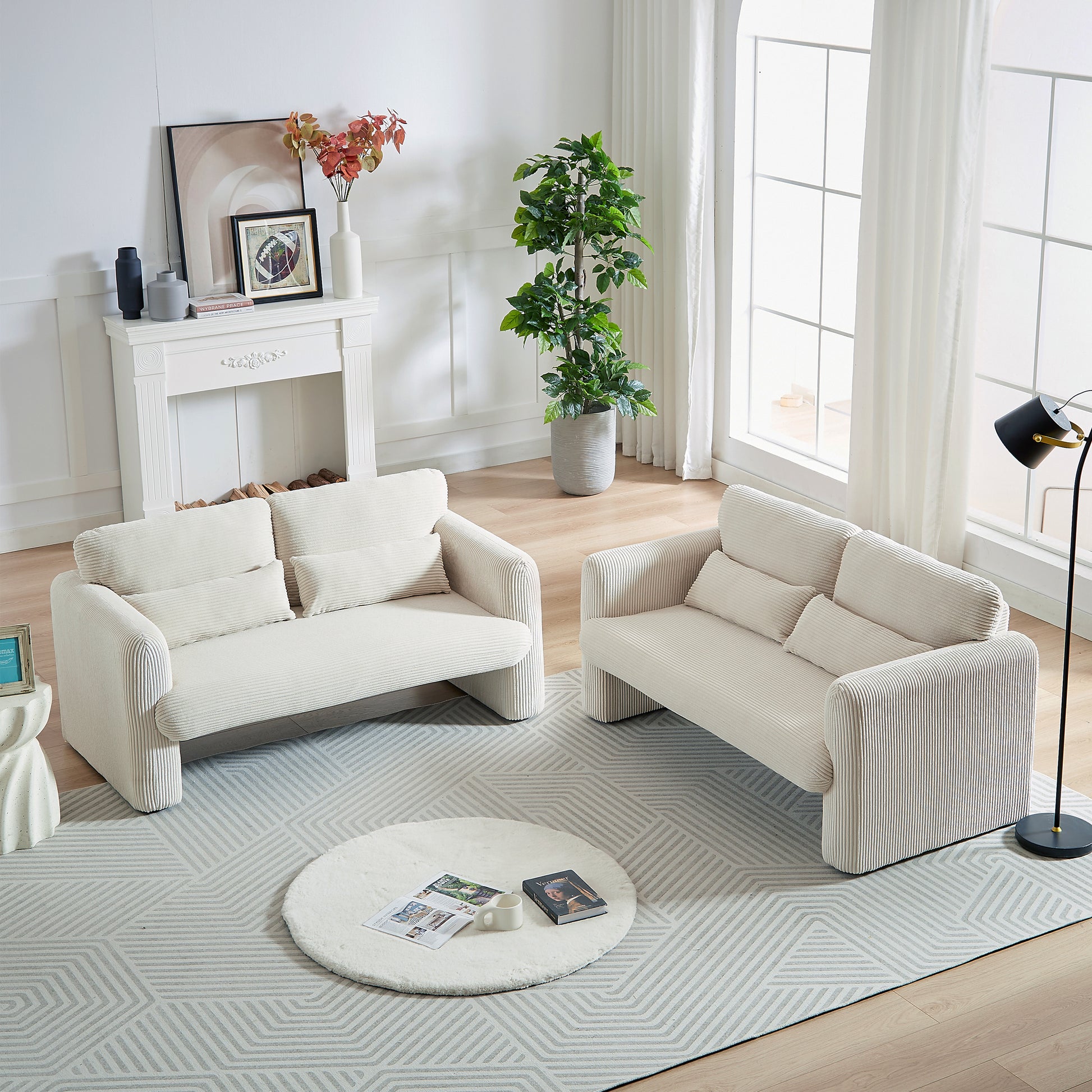 60"Corduroy Fabric Loveseat Sofa With 60"Loveseat Sofa, Modern Sofa With Support Pillow, For Apartment, Office, Living Room & Bedroom Beige Corduroy 2 Seat