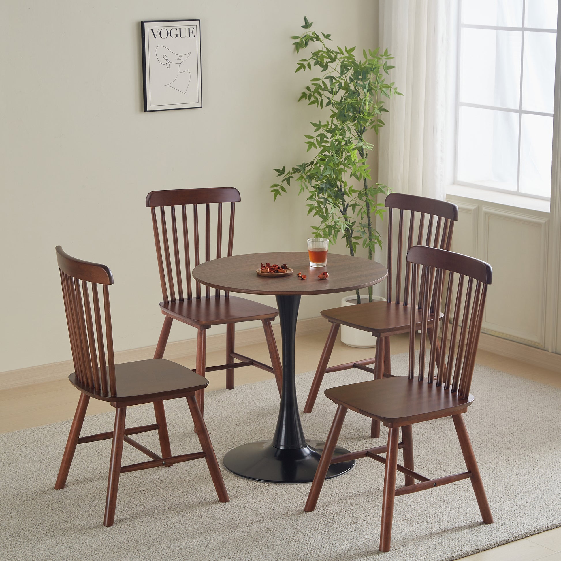 31.5 "Round Dining Table For 2 4 People With Walnut Top, Mid Century Walnut Tulip Kitchen Table, Pedestal Table For Small Home Office Living Room Walnut Fiberboard