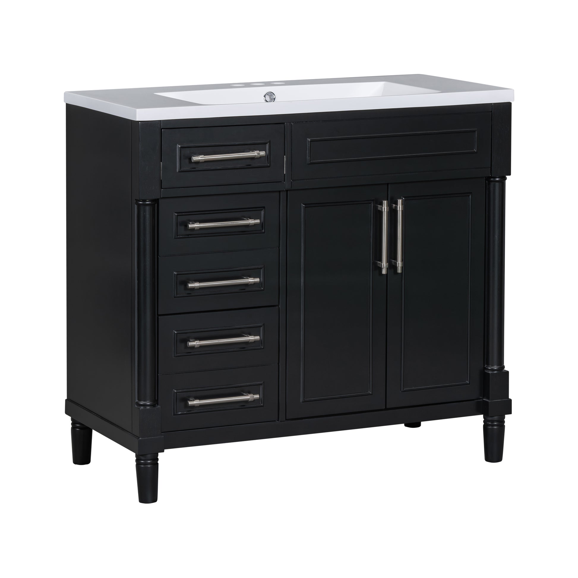 36'' Bathroom Vanity With Top Resin Sink, Freestanding Bathroom Storage Cabinet With 2 Drawers And A Tip Out Drawer, Solid Wood Frame Vanity Set, Height Adjustable Shelf Black Bathroom Solid Wood