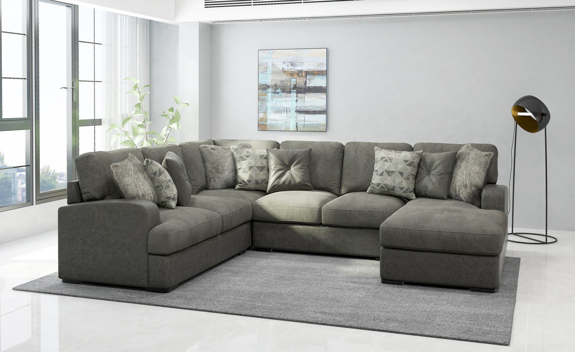 Grennburg Gray Modular 4 Piece Sectional Gray Foam Engineered Wood 5 Seat