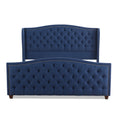 Marcella Upholstered Shelter Headboard Bed Set, King, Dark Sapphire Blue Woven Box Spring Required King Blue Wood Foam Polyester Fabric