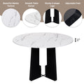 Round Dining Table For 4, 43 Inch Faux Marble Top, Mid Century Modern Round Dining Table For Cafes, Restaurants, Bars, Home Offices And Conference Rooms Black White Black Dining Room American