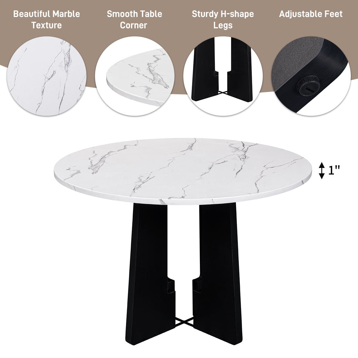 Round Dining Table For 4, 43 Inch Faux Marble Top, Mid Century Modern Round Dining Table For Cafes, Restaurants, Bars, Home Offices And Conference Rooms Black White Black Dining Room American