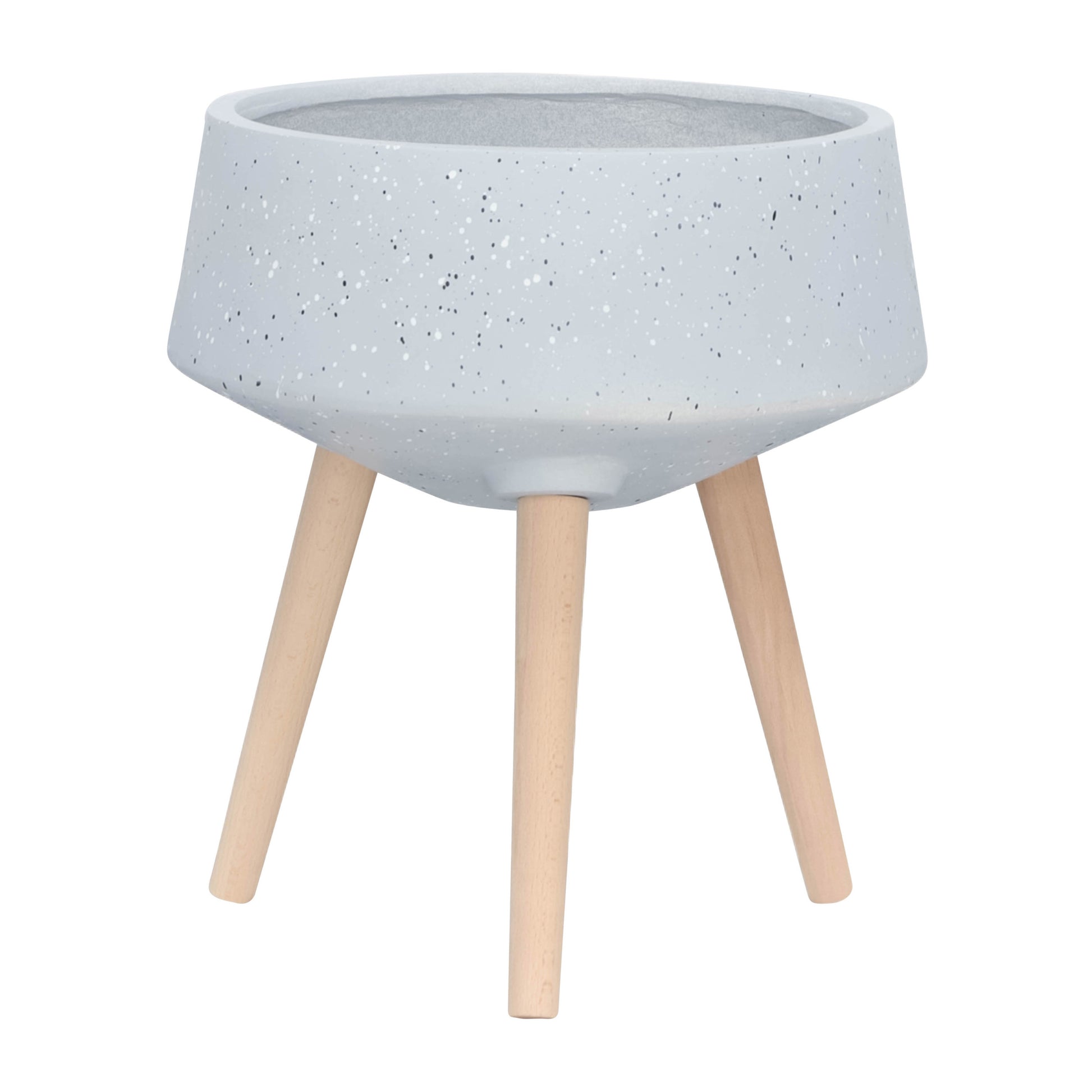 S 2 11 15" Terrazzo Planter W Wood Legs, Gray Gray Polyresin