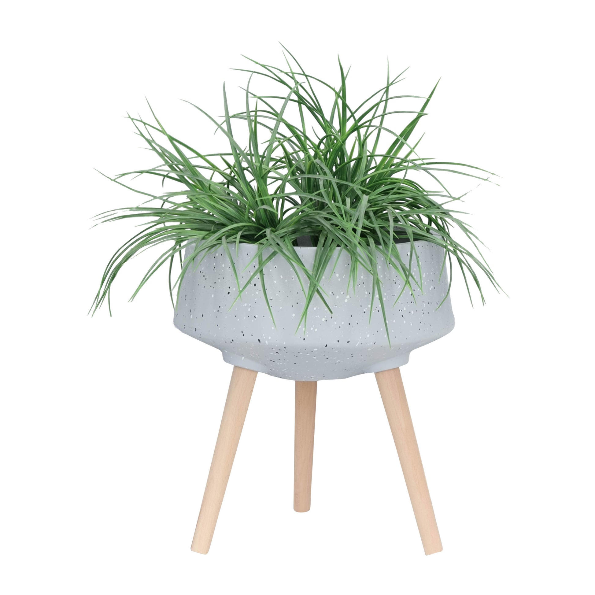 S 2 11 15" Terrazzo Planter W Wood Legs, Gray Gray Polyresin