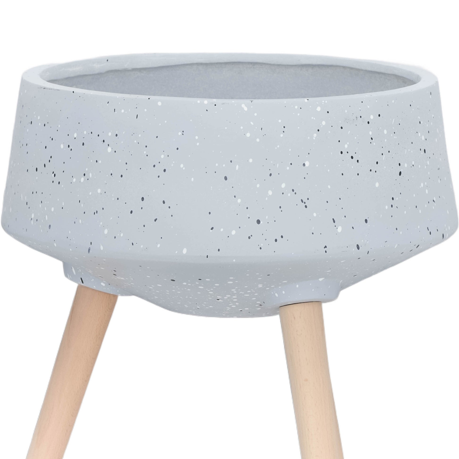 S 2 11 15" Terrazzo Planter W Wood Legs, Gray Gray Polyresin