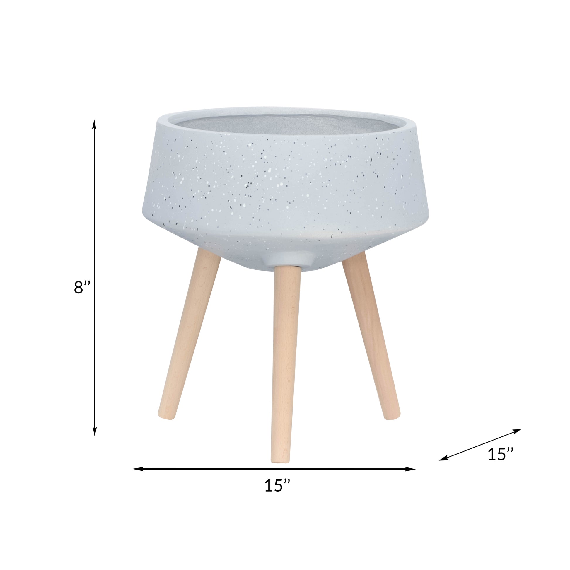 S 2 11 15" Terrazzo Planter W Wood Legs, Gray Gray Polyresin