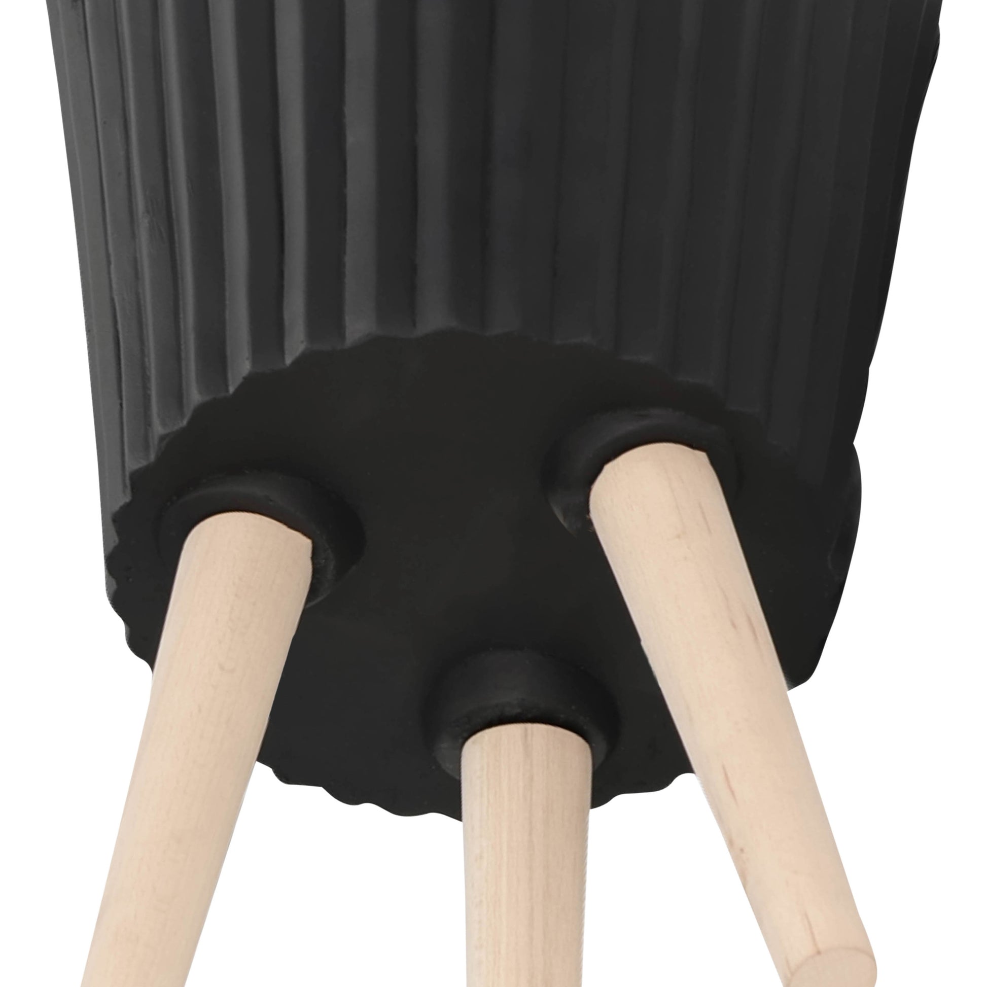 S 2 10 12" Ridged Planter W Wood Legs, Black Kd Black Polyresin