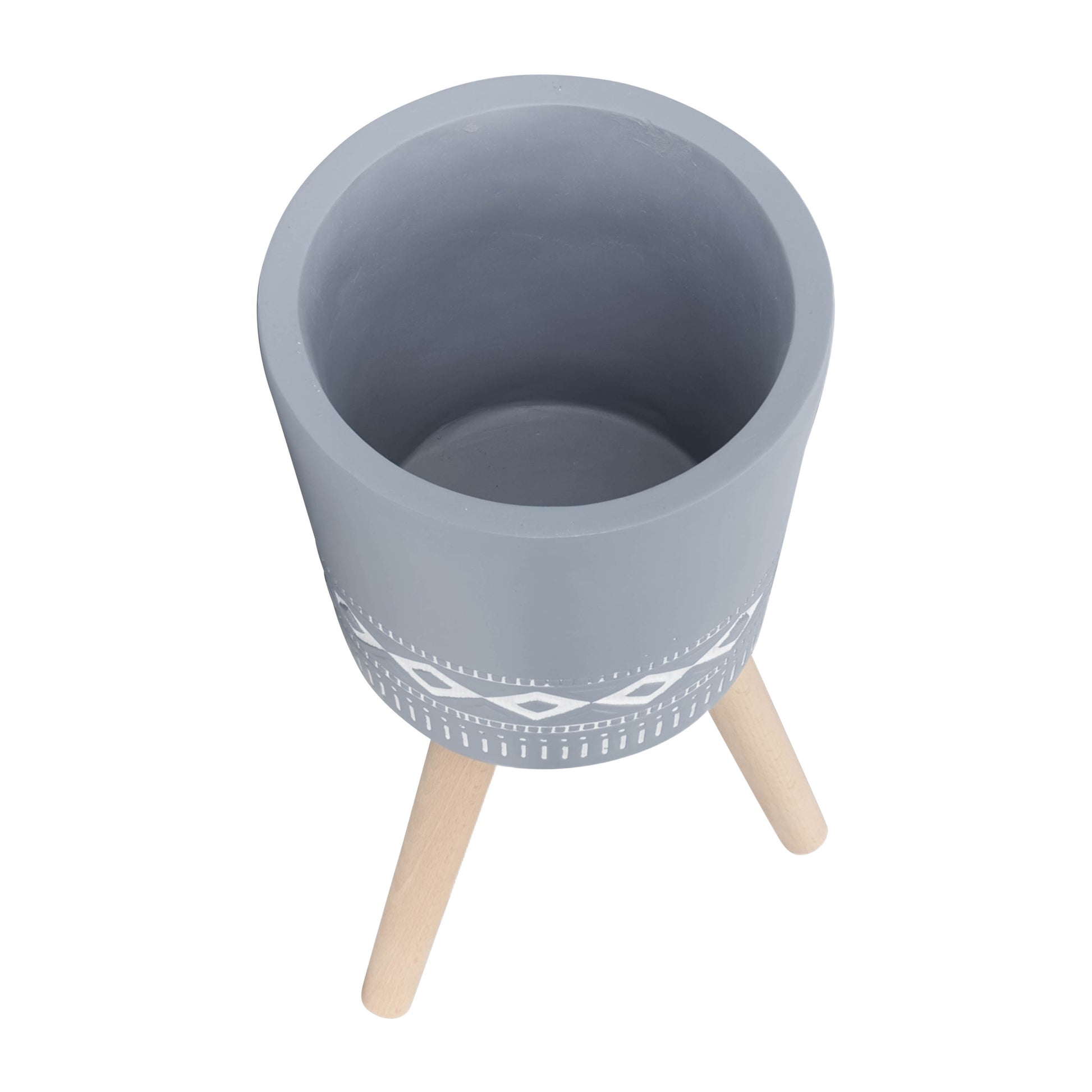 S 2 10 12" Diamond Planter W Wood Legs, Gray Kd Gray Polyresin