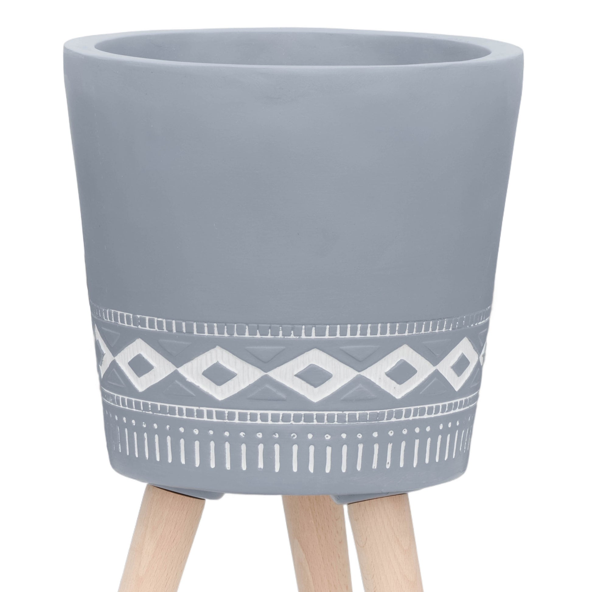 S 2 10 12" Diamond Planter W Wood Legs, Gray Kd Gray Polyresin