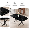 1 Table And 6 Chairs Set.A Rectangular Dining Table With A Imitation Marble Black Table Top And Black Metal Legs.Paired With 6 Chairs With Pu Leather Seat Cushion And Black Metal Legs.F 1538,C 007 Black Glass Metal