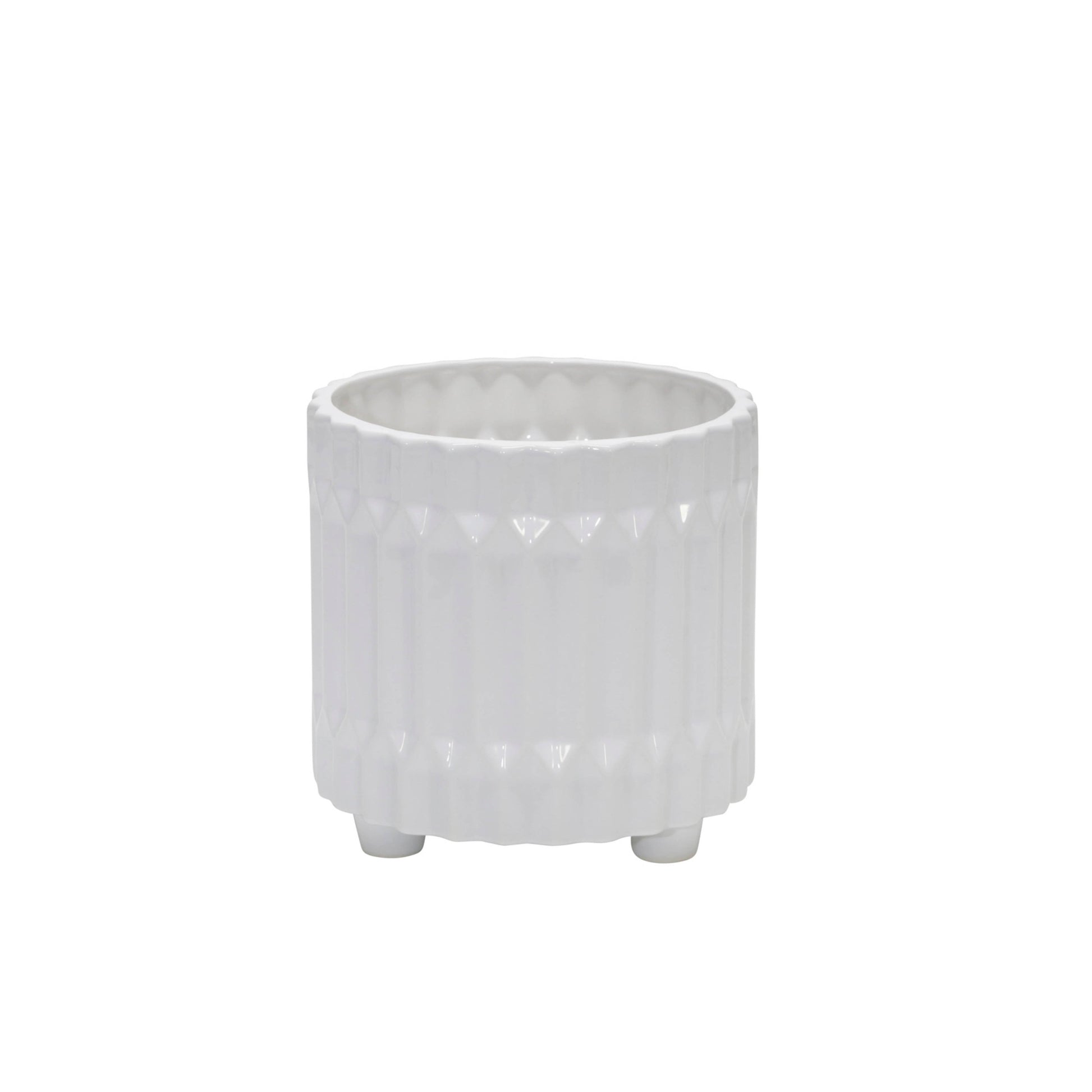 S 2 Ceramic Fluted Planter W Feet 6 8", White White Ceramic