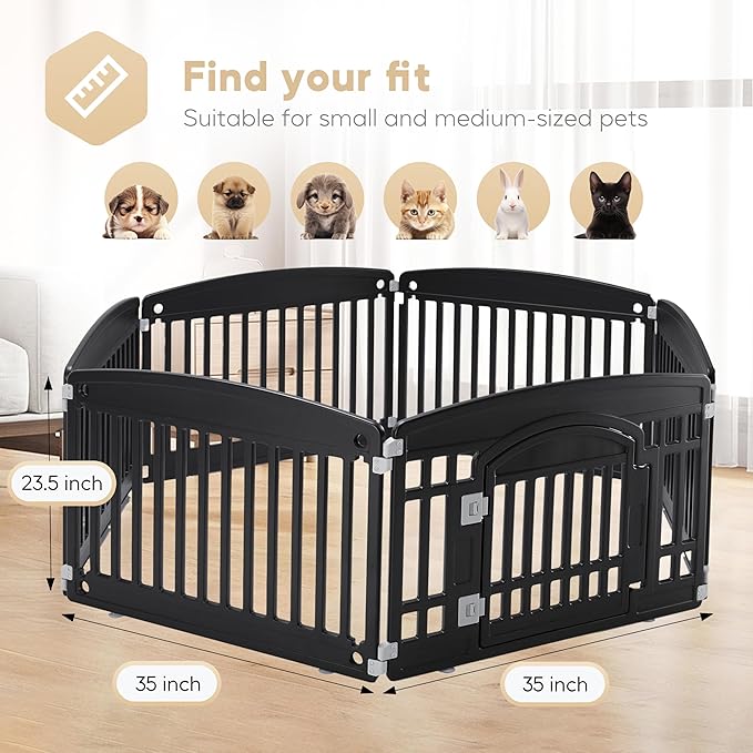 Dog Playpen, 24" Exercise 6 Panel Pet Playpen With Door, Safe And Secure, Folding And Portable Puppy Playpen For Puppies And Small Dogs, Black Black Plastic