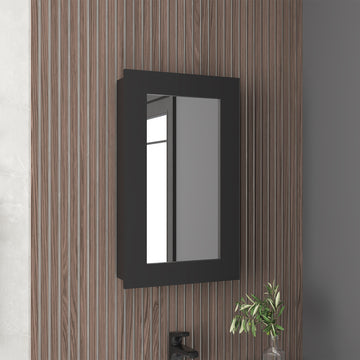 Juno 25.7" H X 15.7" W Narrow Mirror Medicine Cabinet, One Door With Three Interior Shelves For Bathroom, Kitchen Black Black Particle Board