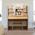 Vanity Desk Set Stool & Dressing Table With Led Lighting Mirror Drawer And Compartments Modern Wood Cosmetic Table Chest Of Drawers Nature Color Natural Wood Particle Board