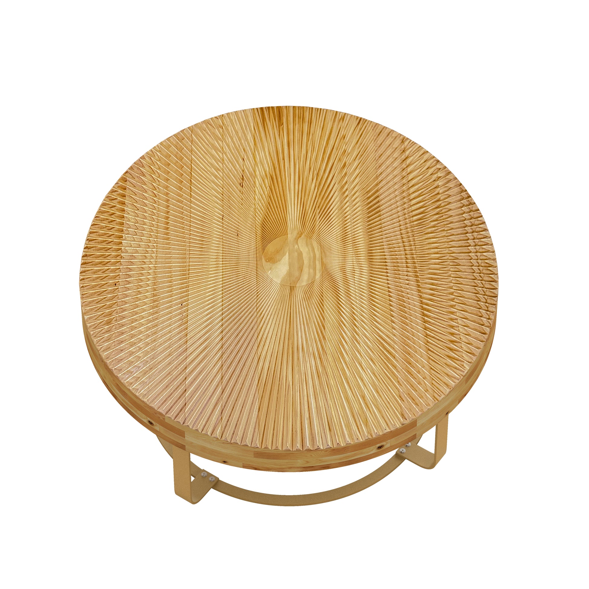 Modern Round Coffee Table Wooden Carving Pattern Coffee Table With Metal Legs For Living Room Reception Room Office Golden Natural Gold Pine