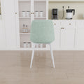 A Set Of 4 Dining Chairs, Modern Kitchen Dining Chairs, Linen Padded Chairs, And Sturdy White Metal Leg Decorated Dining Chairs. Fabric Dining Chair Light Green Green Linen
