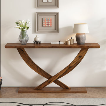 Mirod 57'' Modern Rustic Console Table With Cross Leg Design,Sturdy Construction And Large Surface Space,Perfect For Living Room Or Bedroom Brown Mdf Acacia