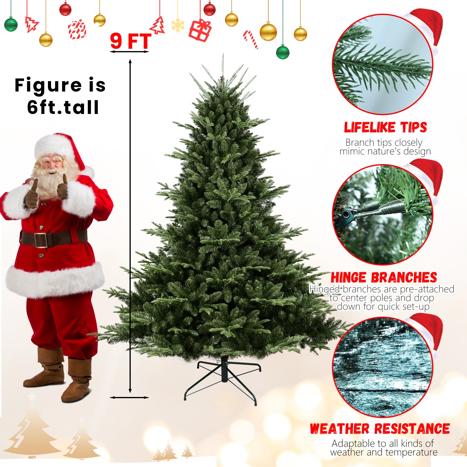 8Ft Christmas Tree Simulate Nature Advanced Materials Premium Hinged Spruce Artificial Douglas Firs Tree, Christmas Holiday Party Atmosphere Decoration Year Celebration Pe Pvc Xmas Tree Green