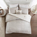 4 Piece Embroidered Cotton Reversible Duvet Cover Set Queen Ivory Polyester