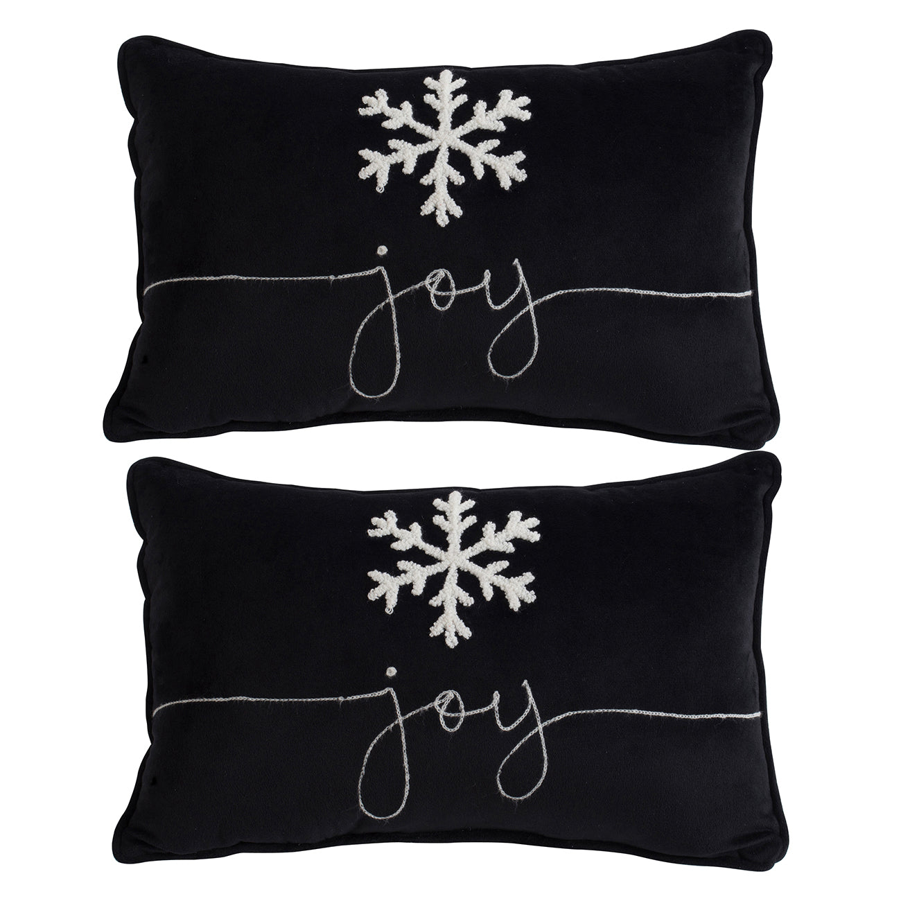 Set Of 2, 18X12" Black Velvet Pillow With Embroidered Joy And Frosty Snowflake, For Christmas Halloween Holiday Decor Black White Acrylic,Polyester