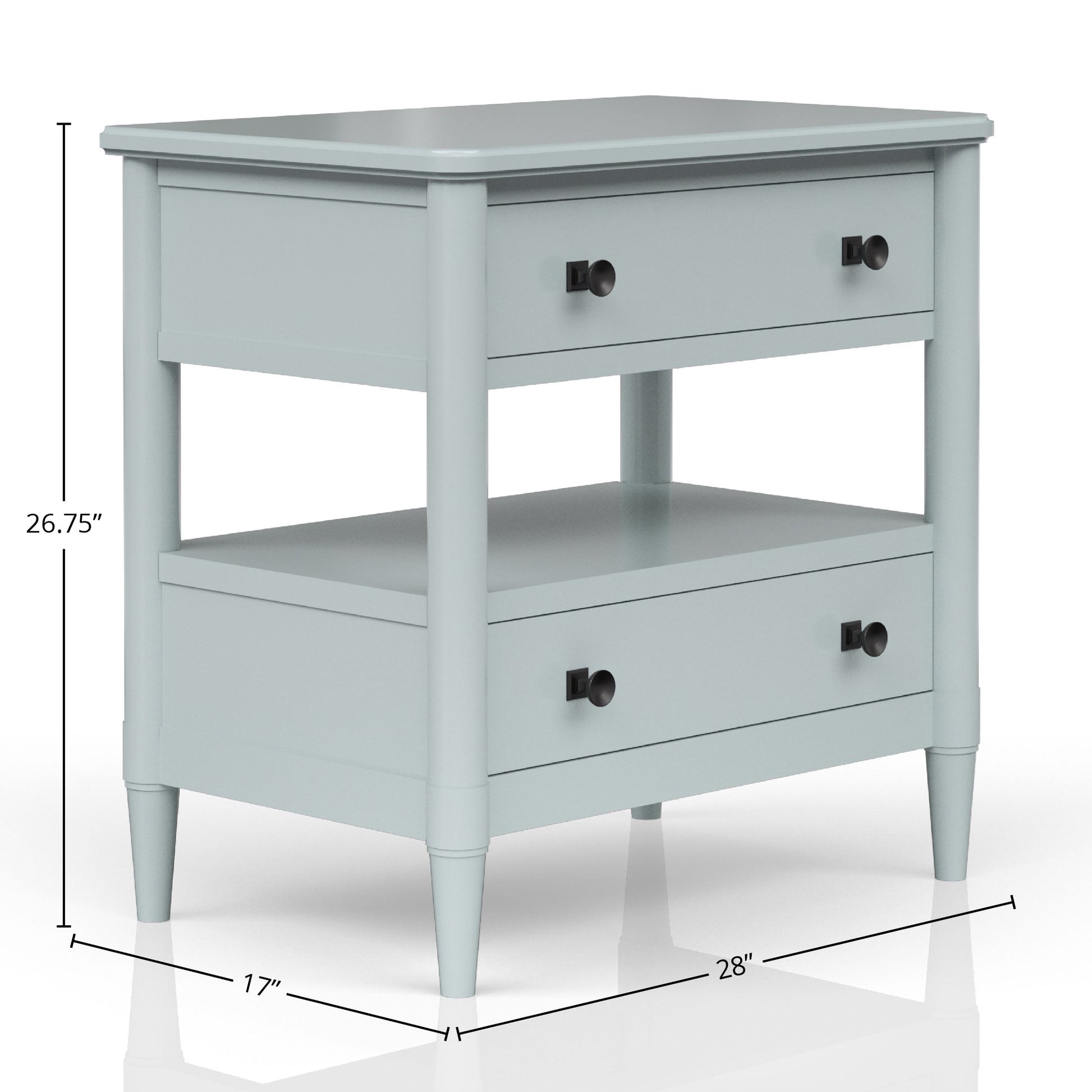 Open Nightstand Ocean Finish With 2 Drawers Light Blue Solid Wood Mdf