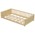 Twin Size Floor Platform Bed With Built In Book Storage Rack,Natural Twin Natural American Design Pine