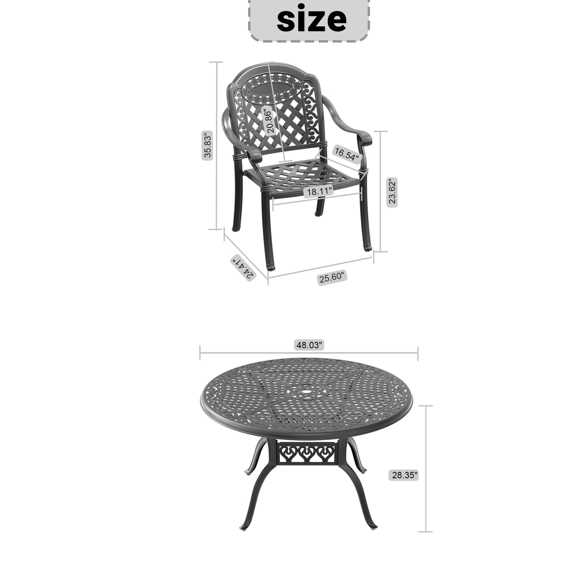 Cushions In Random Colors 7 Piece Set Of Cast Aluminum Patio Furniture With Cushions Yes Dining Set Black Seats 6 Rust Resistant Frame Water Resistant Cushion Garden & Outdoor Complete Patio Sets Aluminium