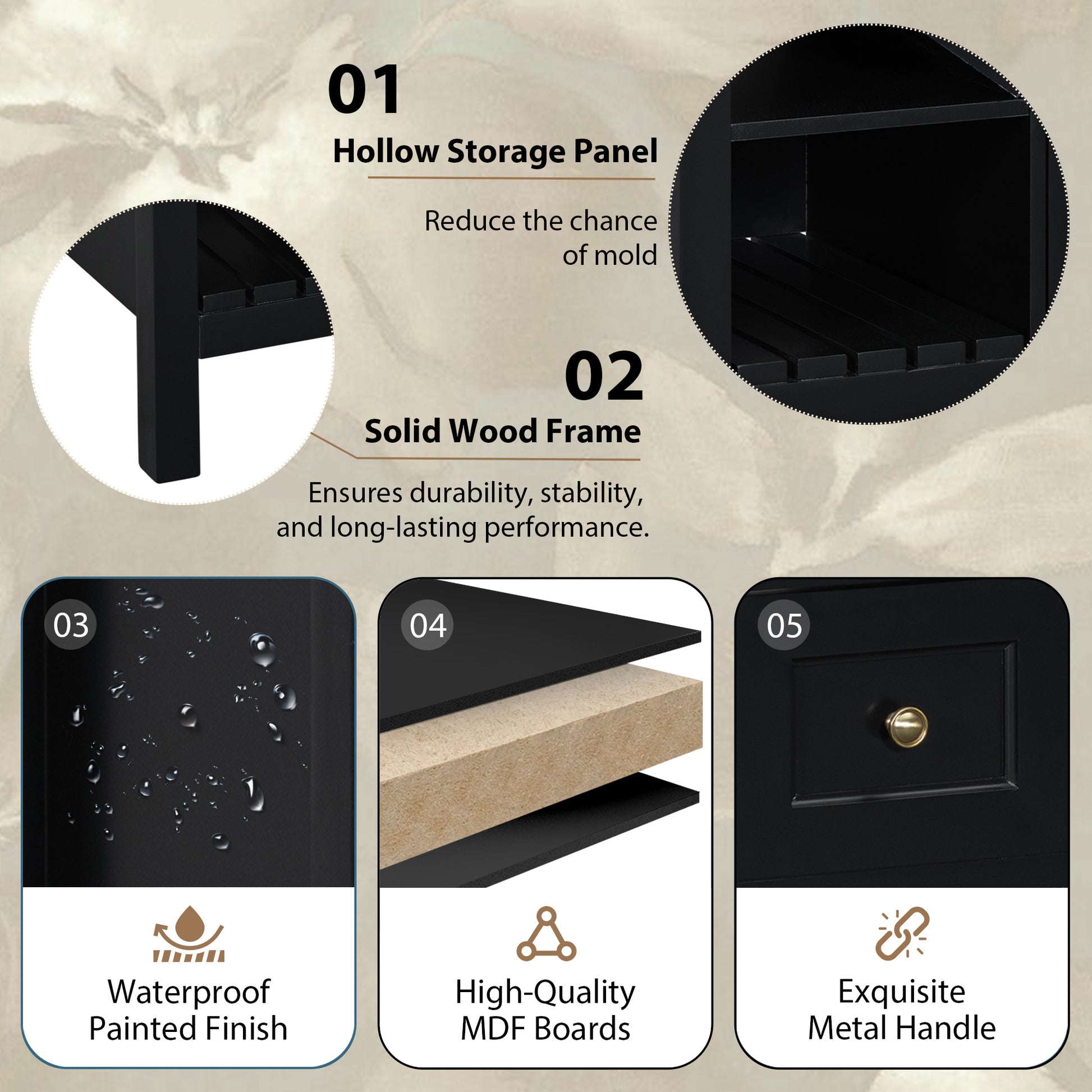 36'' Bathroom Vanity With Resin Sink Combo, Solid Wood Frame Bathroom Storage Cabinet, Freestanding Vanity Set With 5 Drawers& Soft Closing Doors Same As N710S136001B Black Bathroom Solid Wood Mdf Resin