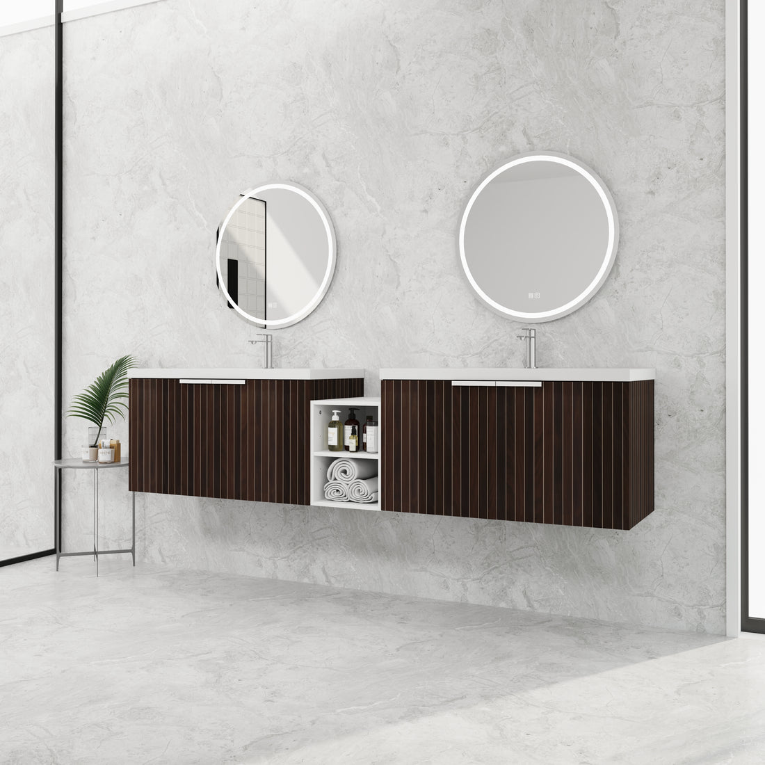 82 Inch Soft Close Doors Bathroom Vanity With Sink, A Small Storage Shelves, 36" And 12" Combination Cabinet, Kd Packing Silver Brown Stripe Bathroom Modern Plywood