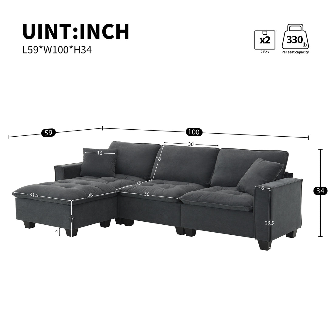 100*59" Modern Convertible Sectional Sofa,L Shaped Reversible Couch Set With Free Pillows,4 Seat Suede Velvet Sleeper Sofa With Ottoman For Living Room,Apartment,Office,3 Colors Dark Gray Suede 4 Seat