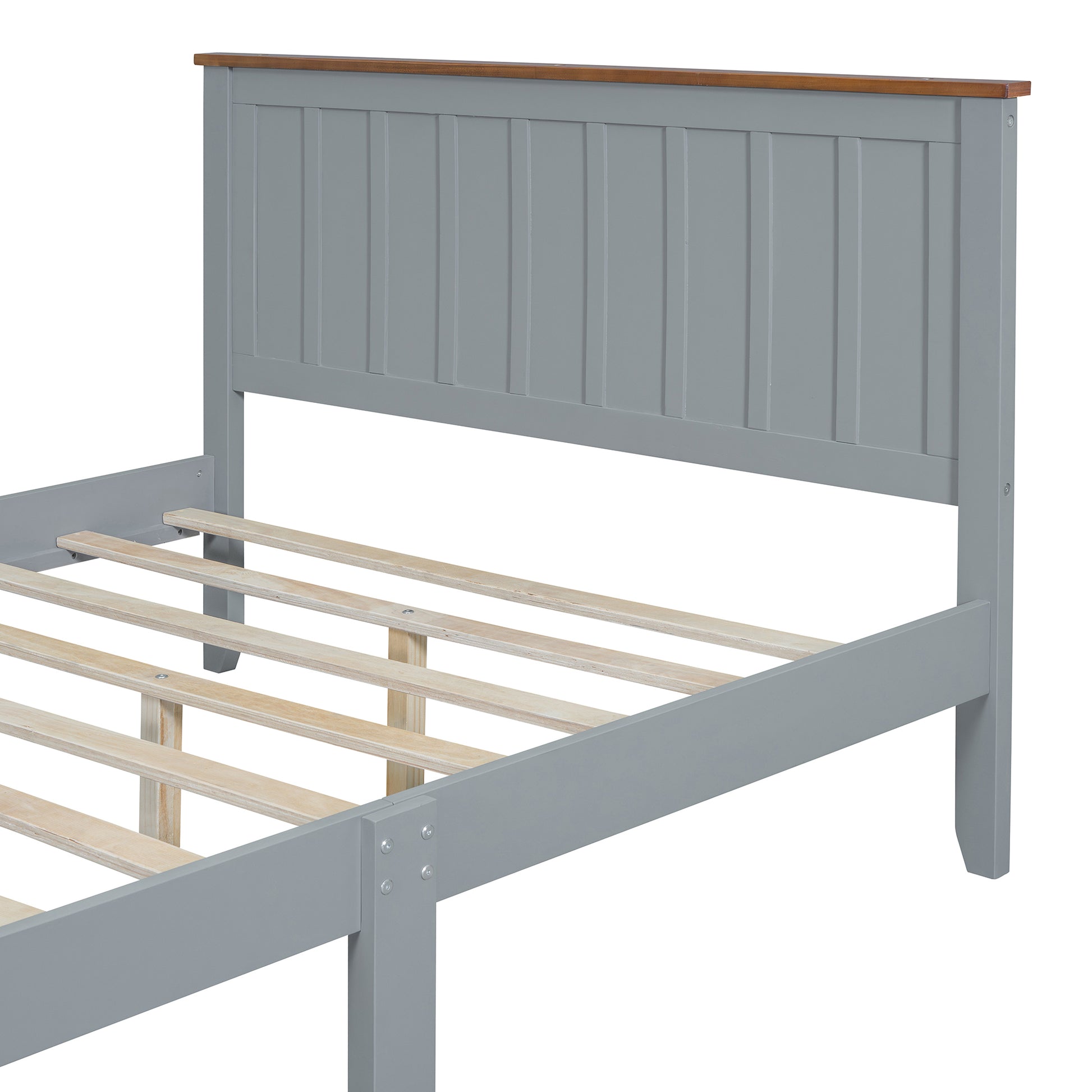 Full Size Wood Platform Bed Wooden Slat Support, Vintage Simple Bed Frame With Rectangular Headboard And Footboard, Grey Box Spring Not Required Full Grey Wood