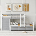 Twin Over Twin Loft Bunk Bed With Drawers And Ladder, Gray Twin Gray Pine