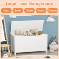 Kids Wooden Toy Box Storage With Safety Hinged Lid For Ages 2 White White Mdf