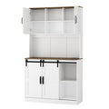 Farmhouse Bar Cabinet With Sliding Barn Door, Large Kitchen Buffetrustic Coffee Bar Sideboard Table,White White Mdf