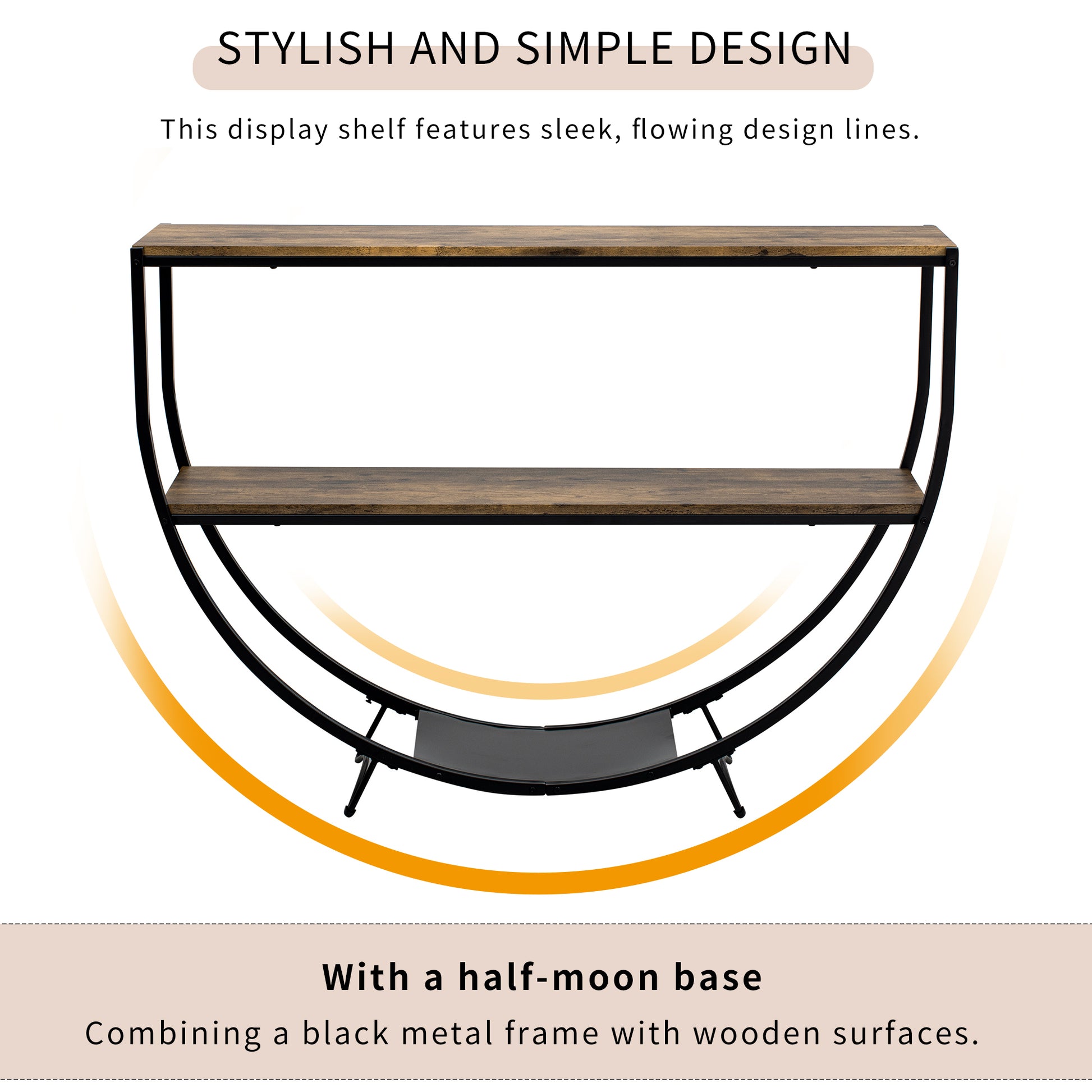 Rustic Industrial Design Demilune Shape Textured Metal Distressed Wood Console Table Distressed Brown Distressed Brown Mdf