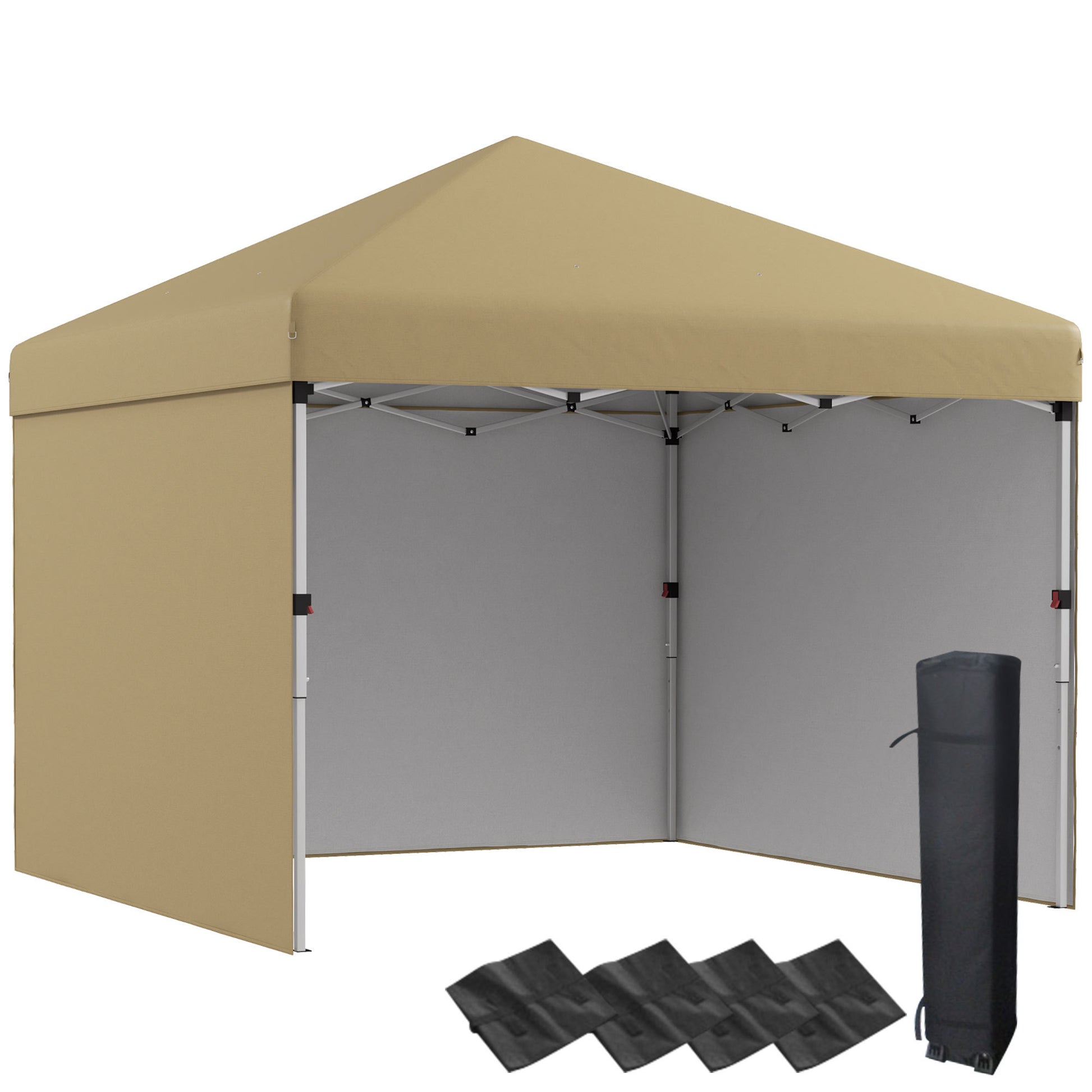 Outsunny 10' X 10' Pop Up Canopy Tent With 3 Sidewalls, Leg Weight Bags And Carry Bag, Height Adjustable, Instant Party Tent Event Shelter Gazebo For Garden, Patio, Beige Beige Steel