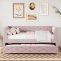 Twin Size Upholstered Velvet Tufted Daybed With Trundle, Pink Box Spring Not Required Twin Pink Wood Daybeds Velvet Solid Wood Mdf,Velvet