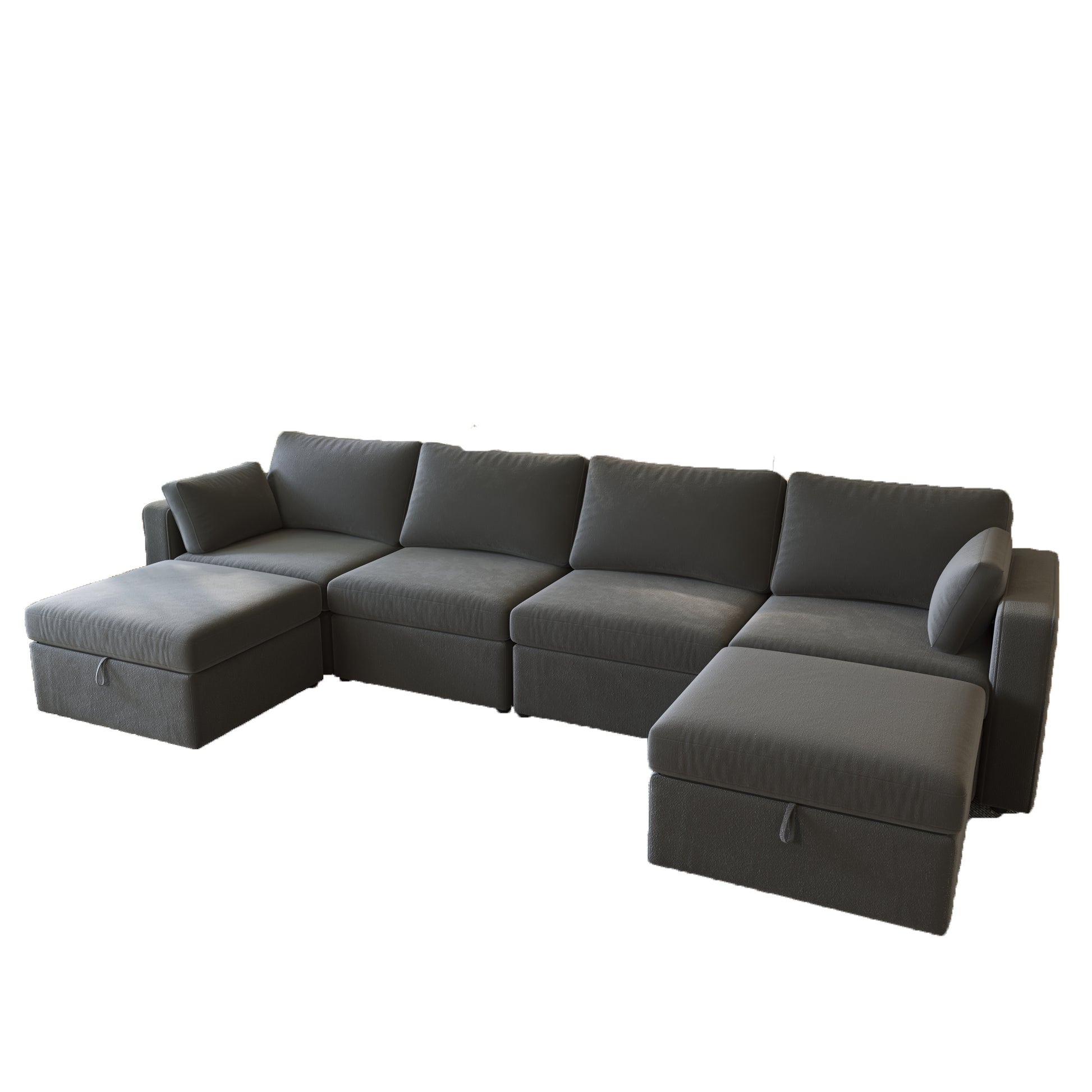 Modern Cotton Linen U Shape Sectional Sofa, Oversized Upholstery Sectional Sofa, Chaise Couch With Storage Ottomans For Living Room Loft Apartment Office Dark Gray 6 Seats Gray Wood Primary Living Space Medium Duty Pine 6 Seat Dark Gray Linen Medium Soft