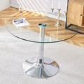 A Glass Tabletop With A Diameter Of 39.7 Inches And A Modern Minimalist Circular Dining Table With Electroplated Silver Metal Legs. Suitable For Restaurants, Living Rooms, And Conference Rooms.Dt