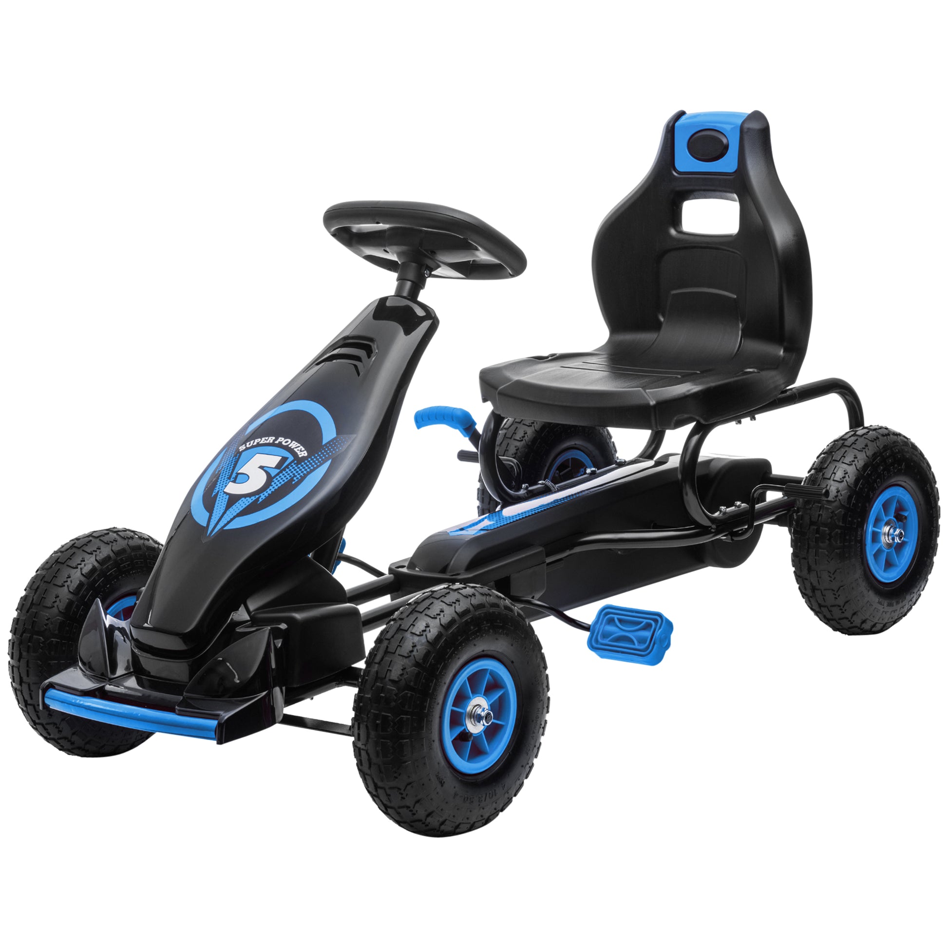Aosom Kids Pedal Go Kart Ride On Toy With Ergonomic Comfort, Pedal Car With Tough, Wear Resistant Tread, Go Cart Kids Car For Boys & Girls With Suspension System, Safety Hand Brake, Ages 5 12, Blue